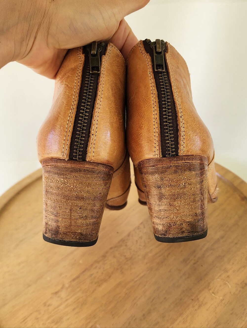 Bed Stu Trough Tan Leather Cutout Block Heel Booties - Picture 12 of 13